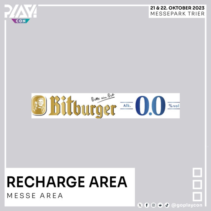 Das Logo von Bitburger 0,0%. Sie stellen die Recharge Area.