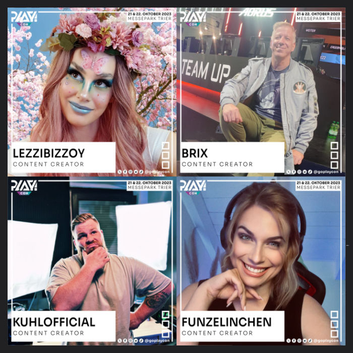 Vier Content Creator in einem Bild: Lezzibizzoy, Brix, Kuhl und Funzelinchen.
