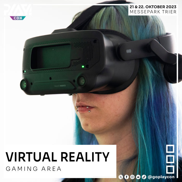 Eine Frau mit bunten Haaren hat eine Virtual Reality Brille auf.