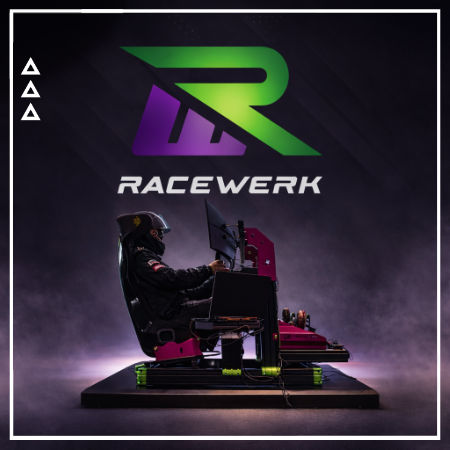 Das Logo von Racewerk mit einem Racing Simulator